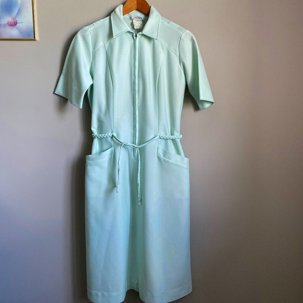 White Sister Women's Vintage Polo Collar Maxi Dress 1/4 Sleeve Light Mint
